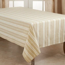 104" x 65" Cotton Striped Tablecloth Beige - Saro Lifestyle: Rectangle Dinner