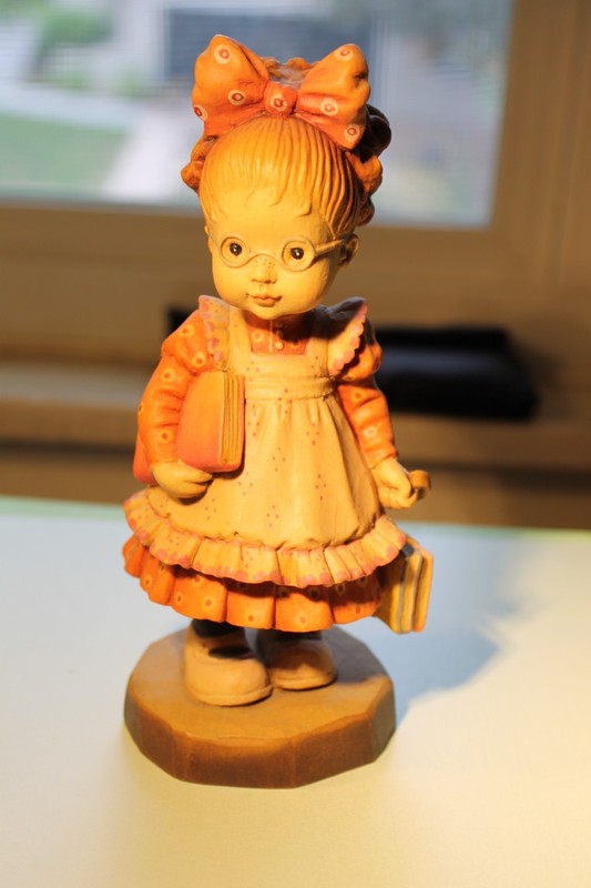 Anri 6 inch wood    carving by Sarah Kay   Off to School