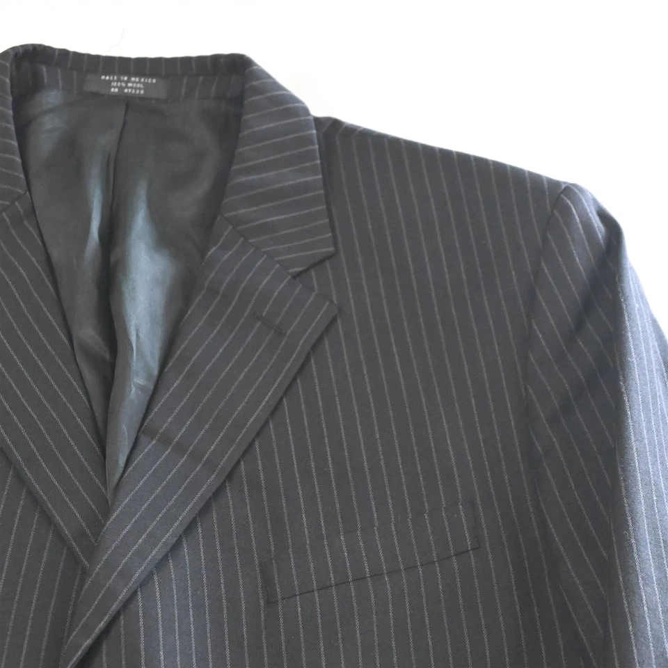 Jones New York 46L 40x32 Negro Rayas 100% Lana Hombre Chaqueta Pantalones Traje Foto 3 de 4