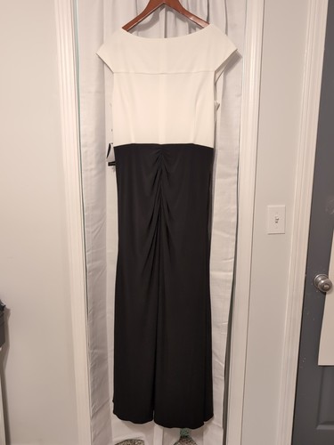 Adrienna Papell Black & White Evening Gown Slit Ruching Size 16 NWT - Picture 7 of 20