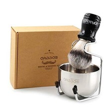 Synthetic Badger Shaving Brush,3in1 Kit with Stainless Steel Shaving Resin
