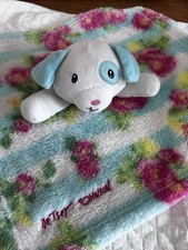 Betsey Johnson Blue White Puppy Dog Security Lovey Pink Flowers Floral Blanket