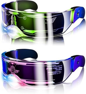 LED Visor Glasses, 2pcs LED Light Up Glasses Neon Luminous Glasses 7 Color 5 Mod