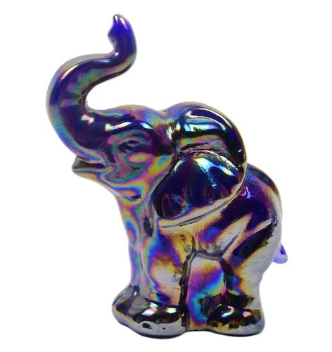FENTON BLUE CARNIVAL GLASS ELEPHANT FIGURINE W/STICKER  EXCELLENT