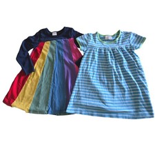 Hanna Andersson Girls 110 US 5 Rainbow Sunburst Striped Cotton Dress Lot 2 pc