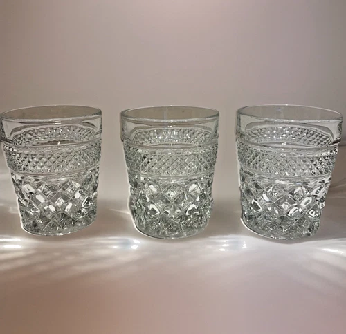 VTG  Anchor Hocking Wexford Old Fashioned Glasses 8 Oz Diamond Barware Set of 3