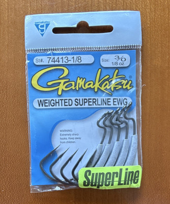 Gamakatsu Weighted Superline EWG Fishing Hooks 3/0 1/8 oz Silver 5 Pack