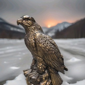 Eagle Bird Metal Figurine Statue with Metal Finish on Rock Base