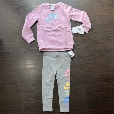 Nike Futura Stack Long Sleeve Pullover Fleece & Leggings Girls 2pc Set 4T 3-4Yrs