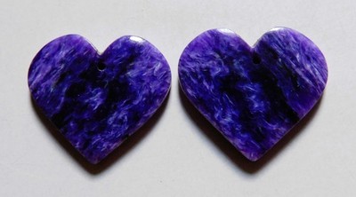 47.85 Cts Natural Charoite Heart Drilled Cabochon Pair Gemstone 25X27.6MM 16
