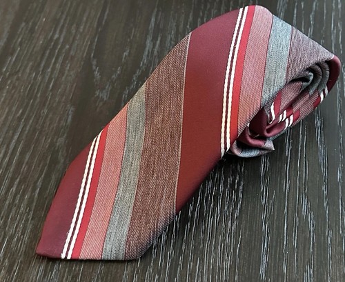 Vintage Damon Extra Long Silk Necktie Red & Grey Striped Repp Tie  - Picture 1 of 7