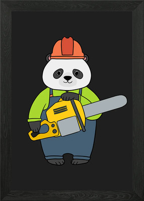 Lustiges gerahmtes Wandbild Poster Panda Kettensäge Geschenk Leinwanddruck Bild