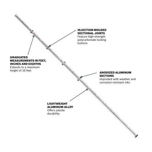 Bosch GR16 16 Ft Aluminum Telescoping Leveling Rod Grade Rod Imperial - product listing photo
