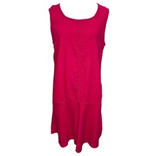 Next Red Berry Linen Blend Sleeveless Shift Midi Dress UK 14 Summer