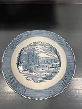 Royal Currier and Ives 12 1/4” Blue Chop Plate Platter Getting Ice