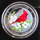 Virginia US State Bird & Flag Colorized Vtg Rare Bullion-0.999 Silver 1 Oz Coin