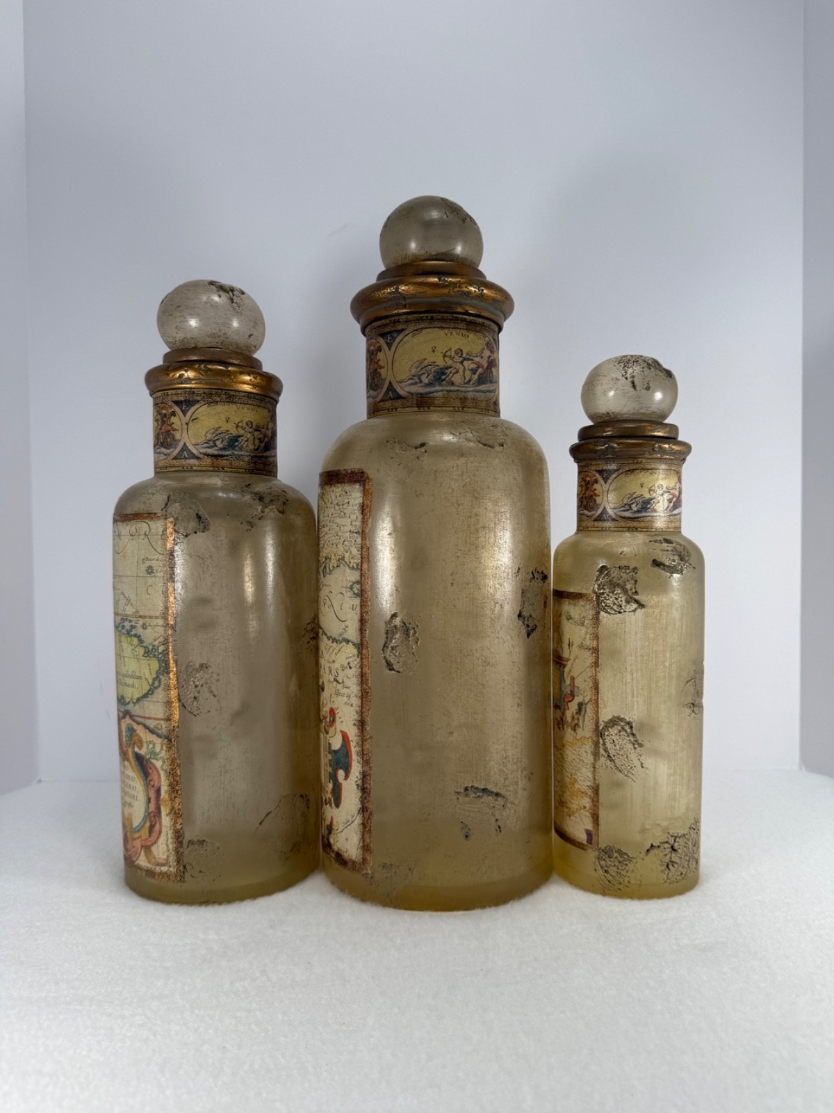 Set of 3 Uttermost Turkish Empire Bottles w/Stoppers Resin Decor #19221