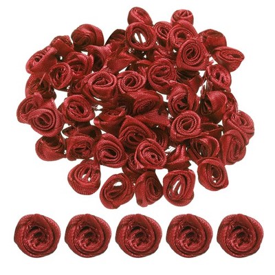 100pcs 1.5cm Mini Ribbon Roses for Crafts Artificial Fabric Flowers Purple Red