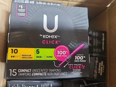 U By Kotex Click Compact Unscented Tampons, Super And Regular, 15ct, Lot of 8