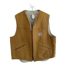 Vintage Carhartt Vest Men Sz XL Tan Duck Canvas Sherpa Zip USA Union Made