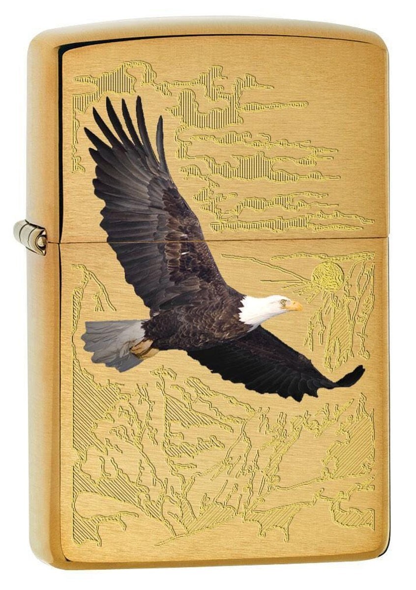 Zippo Bald Eagle with Engraved Background Lighter, Brushed Brass NEW IN BOX