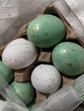 FAO Schwarz GOLD SPECKLED EASTER EGGS Carton 12 Green White NEW scatter bowl