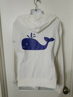 Macbeth Collection by Margaret Josephs White Zip Hoodie Sweatshirt Whale On  Back