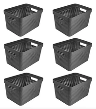 Set of 6 Glad Plastic Storage Basket Set Vented Bins Handles Organizer Boxes 4ga