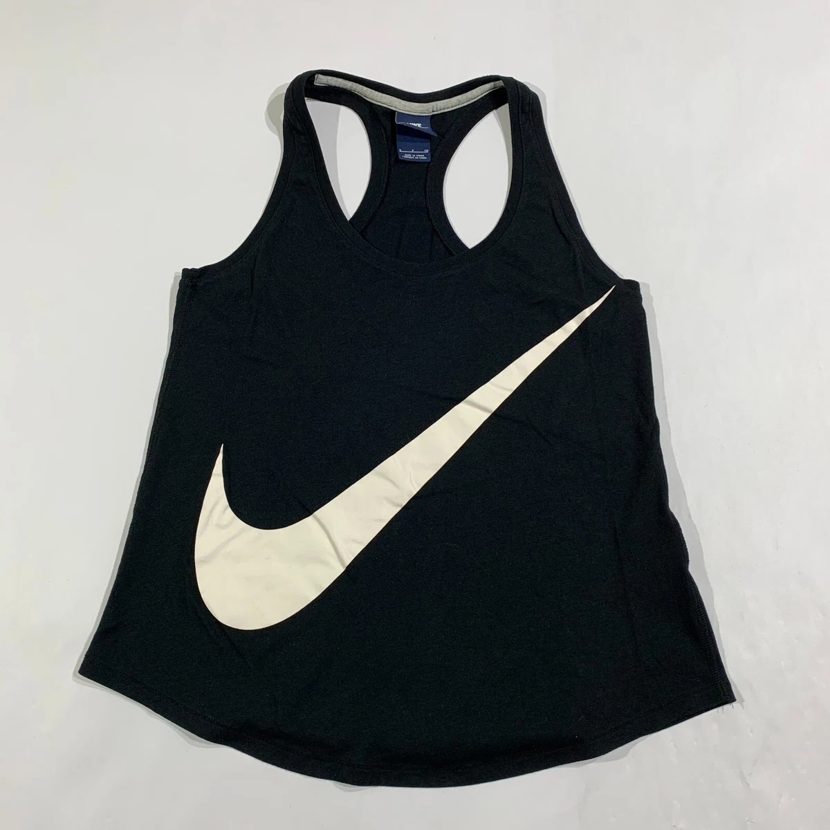Nike Tank Top Shirt Womens Small Black Racerback Big Swoosh Graphic Boxy Organic