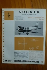 1969 SOUTH AVIATION SOCATA RALLYE MINERVA 220 F-BRDD AIRCRAFT AVION DOCUMENT 