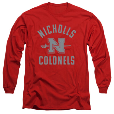 Nicholls State University Adult Long Sleeve T-Shirt One Color Logo, Red, S-3XL