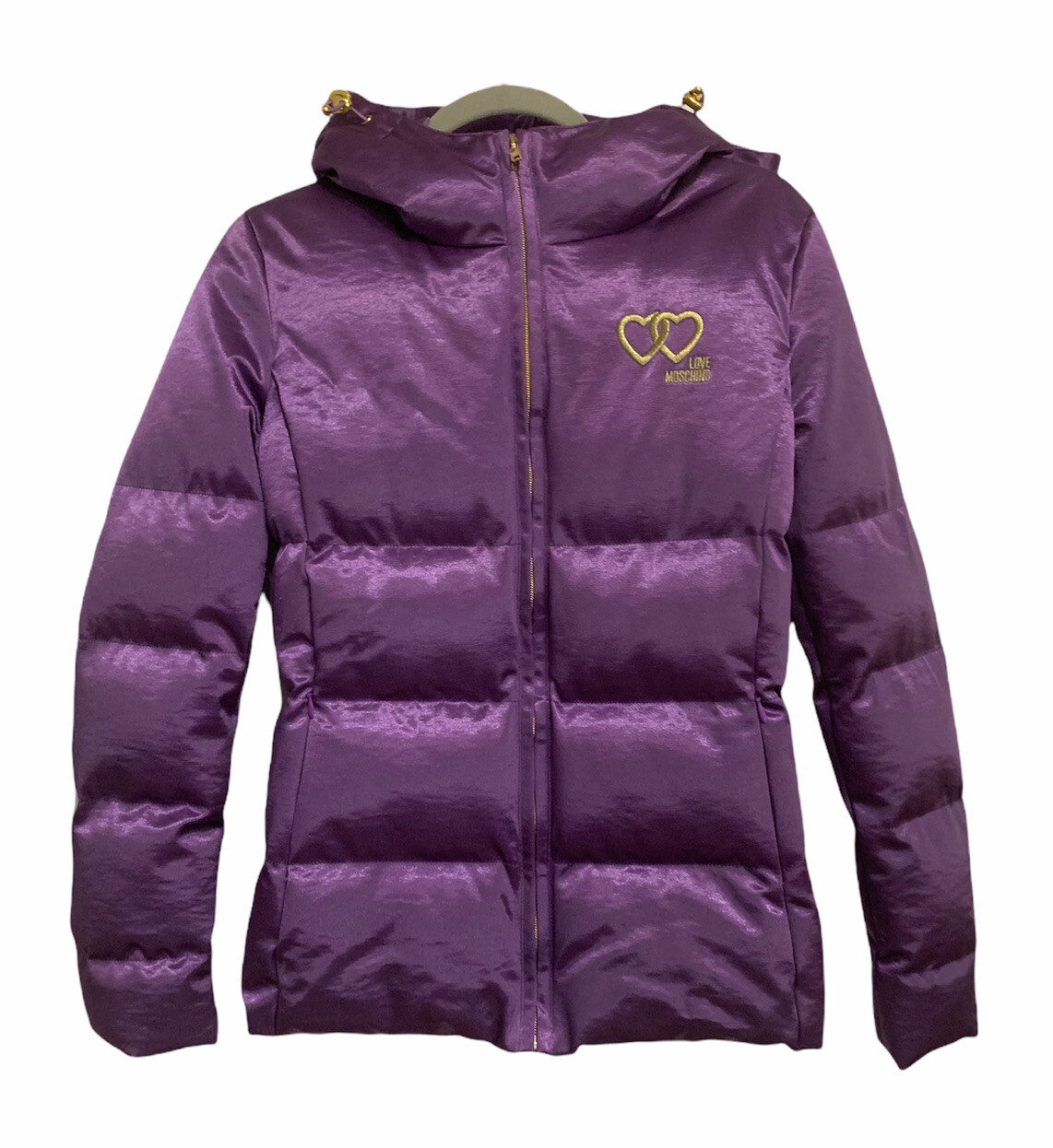 Purple Embroidered Heart Hooded Puffer 