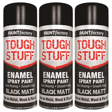 Enamel Spray Paint Black - Tough Stuff - Hard Wearing Smooth 3 x 400ml CANS