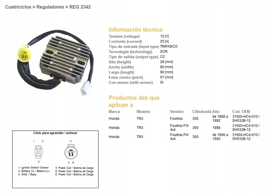Régulateur de tension DZE pour Honda TRX 300 Fourtrax 1988-1992 SH532B-12