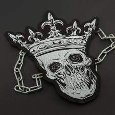 Large Skull with Crown Back Patch, Dead King Skeleton, Iron On, 9.6x11.5 inches