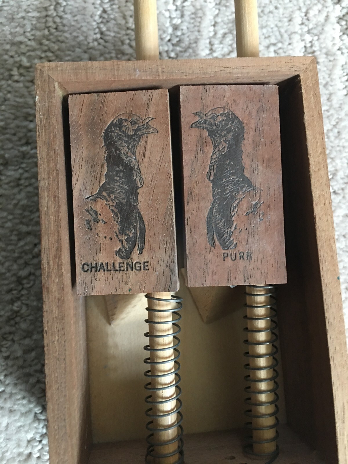 VINTAGE LOHMAN DOUBLE ONE HAND WOODEN TURKEY CALL PURR & CHALLENGE