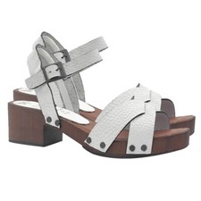 Sandali bianchi bassi con fasce incrociate in pelle e cinturino - MY174 BIANCO