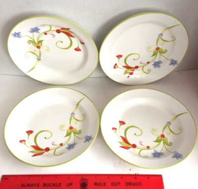 Set 4 Pier 1 Imports LYDA 8  Plates Dolomite salad dessert whimsy floral scroll