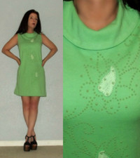 SALE!! Mod SM Vtg 60s 70s KNITMAKERS  Green Studded Swirl Space Age Mini Dress