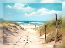 Whispers of the Shore: Tranquil Dunes Beachscape Painting Print 5" x 7"