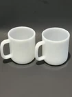 Vintage Set Plain White Milk Glass Coffee/Tea Mug Unmarked On Bottom Set of 2