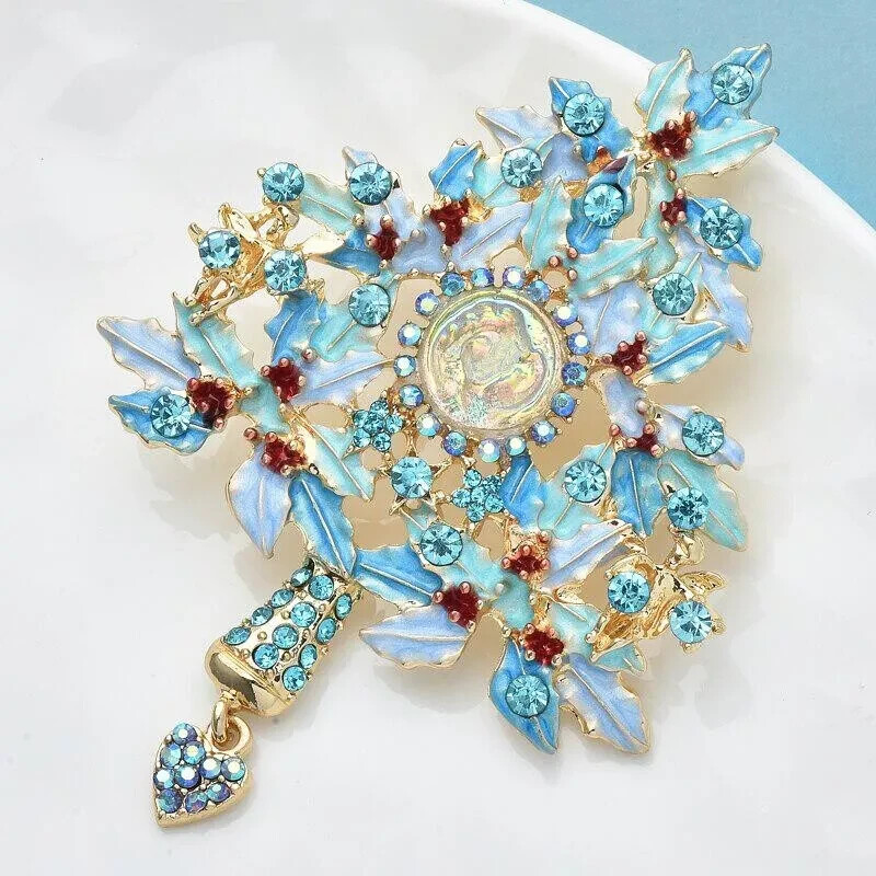 Blue Christmas Tree Brooches For Women Beauty Rhinestone Plants Brooch