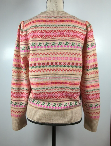 Suéter Cerezas J.Crew Talla Pequeña Manga Abullonada Fair Isle Cuello Redondo - Nuevo con Etiquetas - Imagen 2 de 8