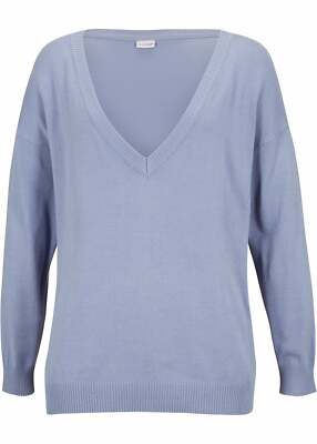 Oversize-Pullover mit V-Ausschnitt Gr. 36/38 Mattblau Damenpullover Langarm Neu*