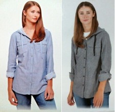 Boston Traders Womens Lightweight Hooded Flannel Shirt Double Face, Blue / Black