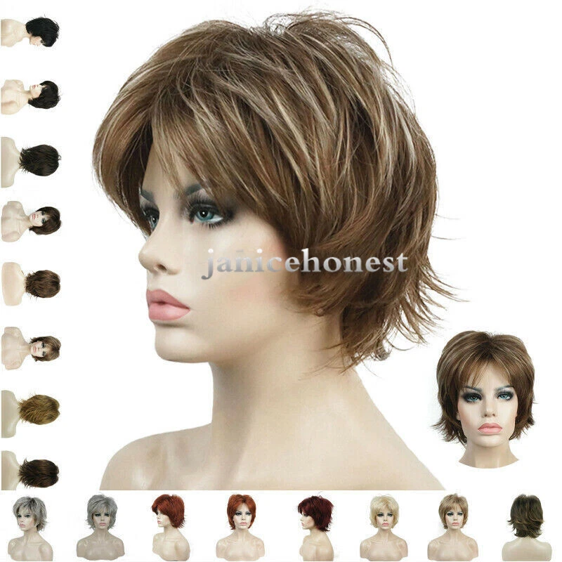 Women Short Layered Shaggy Wavy Synthetic Pixie Cut Bob Ladies Cosplay Full Wigs