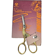 Vintage Stork Embroidery Scissors Gold Plated 3-1/2" Made In Italy