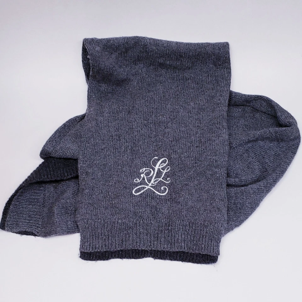LAUREN RALPH LAUREN Wool Blend "LRL" Signature Monogram Grey Gray Scarf - Image 4 of 4