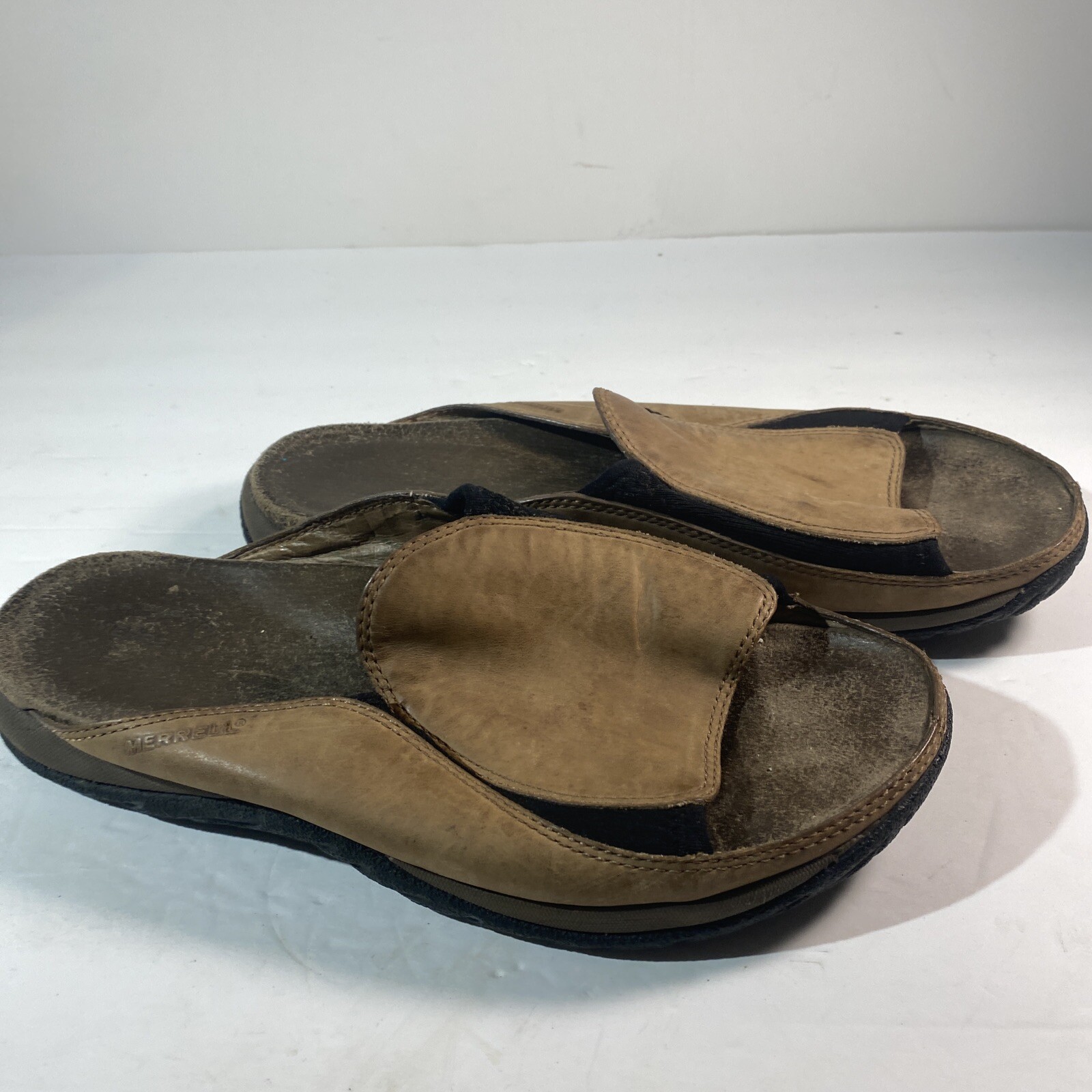 Merrell sandalo slip on donna pelle marrone outdoor punta aperta taglia 10