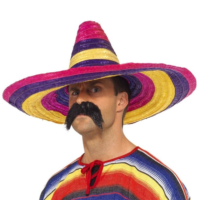 Mens Mexican Fancy Dress Large Sombrero Multi Coloured by